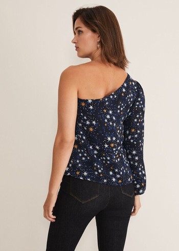 Phase Eight Zeba Star One Shoulder Shirts Navy USA | 5831762-BR